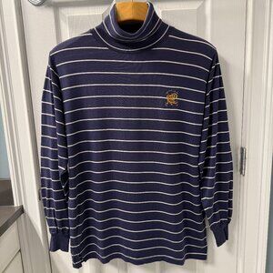 Vintage Polo Ralph Lauren Scribble PRLC Navy White Striped Turtleneck Size XL